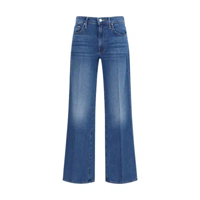 Mother Blue Cotton Relaxed Fit Jeans
