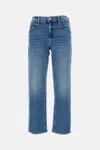 Mother Jeans The Rerun Zip Sneak With Belt Loops And Logo Embroidery On The Back In Blue Denim For Women In Blue