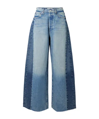 Mother Button Sneak Fray Distressed High-rise Wide-leg Jeans In Blue