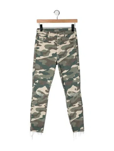 Pre-owned Mother Camouflage Print Skinny Leg Pants In Green