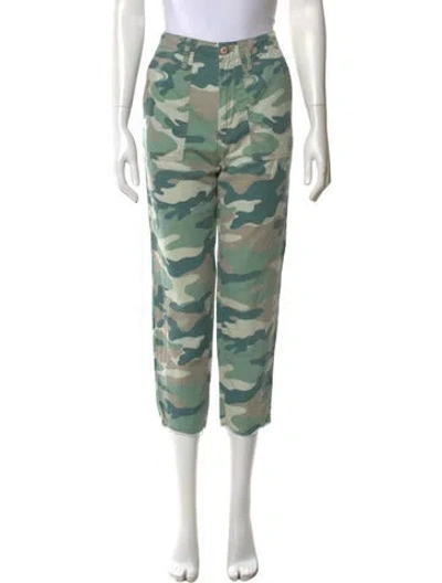 Pre-owned Mother Camouflage Print Straight Leg Pants In Green