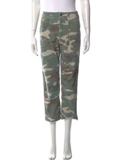 Pre-owned Mother Camouflage Print Straight Leg Pants In Green