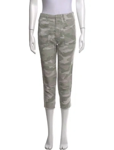 Pre-owned Mother Camouflage Print Straight Leg Pants In Green