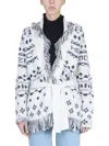 Mother Belted Fringed Jacquard-knit Alpaca-blend Cardigan In White