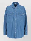 Mother Casual Long Sleeve Collared Neck Top With Chest Pockets In Blue