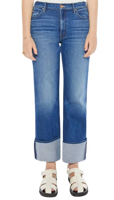 Mother Checkerboard Duster Flood Cuff Jean In Bunnyhop In Blue