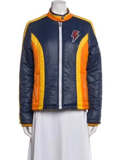 Pre-owned Mother Colorblock Pattern Bomber Jacket In Blue