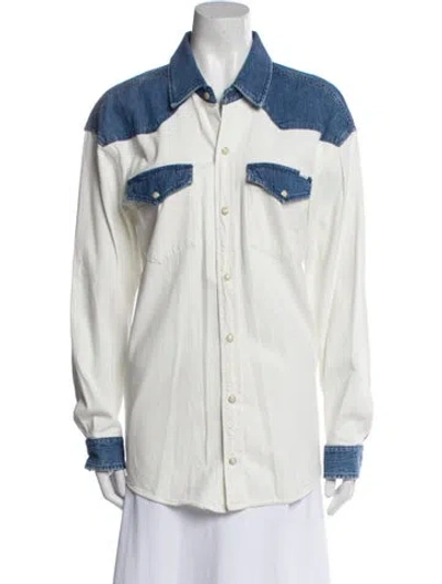 Pre-owned Mother Colorblock Pattern Long Sleeve Button-up Top In Neutral