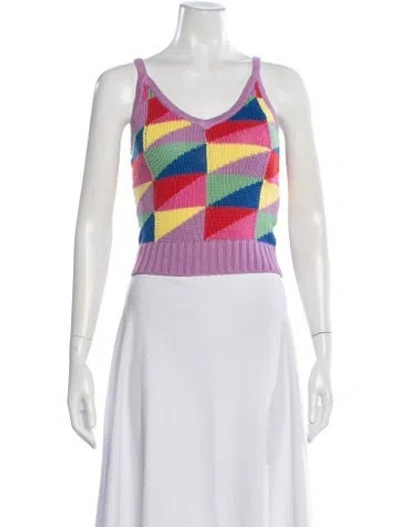 Pre-owned Mother Colorblock Pattern V-neck Crop Top In Neutral