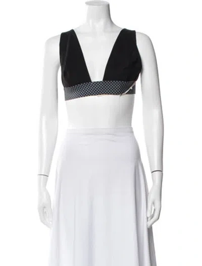 Pre-owned Mother Colorblock Pattern V-neck Crop Top W/ Tags In White