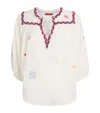 Mother Cotton-blend Embroidered The Breeze Blouse In White