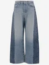 Mother The Pipe Dream Button Sneak Fray Distressed High-rise Wide-leg Jeans In Blue