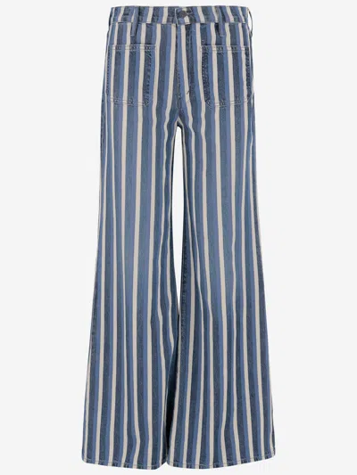 Mother Cotton Twister Sneak Jeans With Striped Pattern In Blue