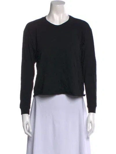 Pre-owned Mother Crew Neck Long Sleeve Crop Top In Black