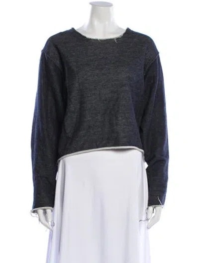Pre-owned Mother Crew Neck Long Sleeve Crop Top In Gray