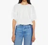 Mother Womens Lets Circle Back The Party In The Back Balloon-short-sleeves Cotton-poplin Top In White