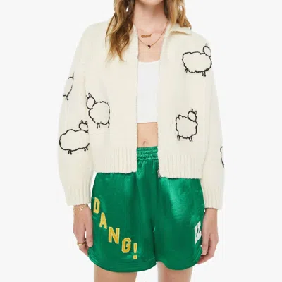 Mother The Crop Racquette Embroidered Wool And Cotton-blend Cardigan In Neutral
