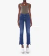 Mother Crop Step Fray High-waisted Bootcut Jeans In Train Stops In Blue
