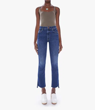 Mother Crop Step Fray High-waisted Bootcut Jeans In Train Stops In Blue