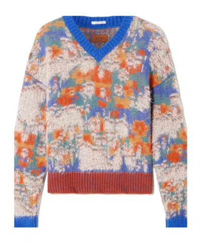 Mother The Crop Varsity Printed Alpaca And Wool-blend Jumper In Red