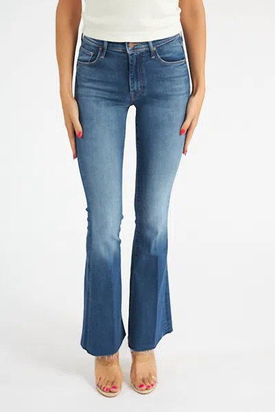 Mother Cruiser Sneak Fray Flare Mid Rise Jeans In Hike, Hike Baby