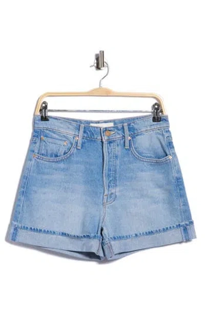 Mother Culotte High Waist Cuffed Denim Shorts In Blue