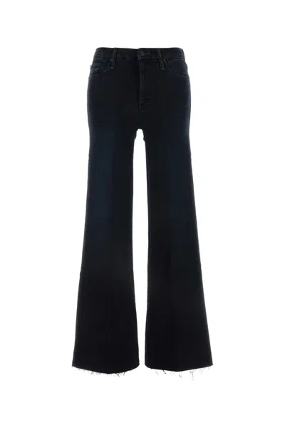 Mother Dark Blue Stretch Denim The Roller Fray Jeans In Black