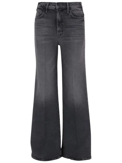 Mother Dark Grey Flared High Rise Jeans In Black