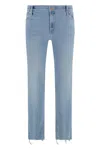 Mother Dazzler Ankle Fray Straight Leg Jeans In Navy