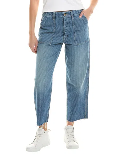 Mother Denim Patch Pocket Private On The Right Track Linen-blend Ankle Fray In Blue