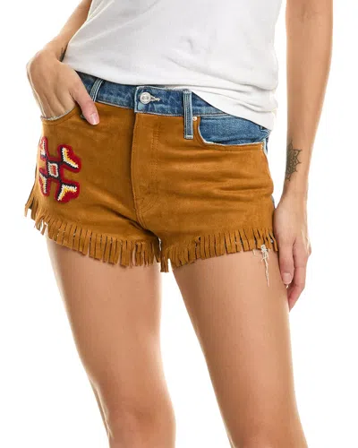 Mother Denim Scrapper Fringe Suede Something To Remember Short In Blue