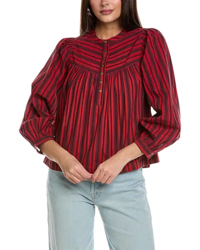 Mother The Toss Up Stripe Cotton Top In Red