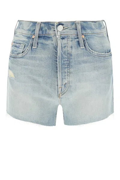 Mother Distressed Frayed Edge Denim Shorts In Blue