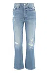 Mother Distressed Straight Leg Jeans In Blu