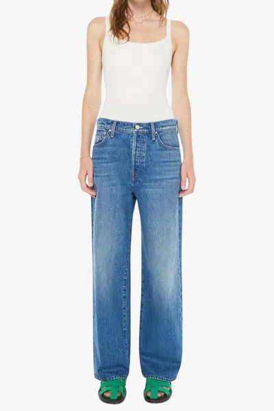 Mother Dodger Button Flood Jeans In Green Thumb In Blue