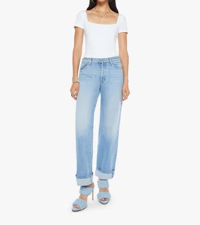 Mother Dodger Button Hover Cuff Jeans In Funk N Flair In Blue