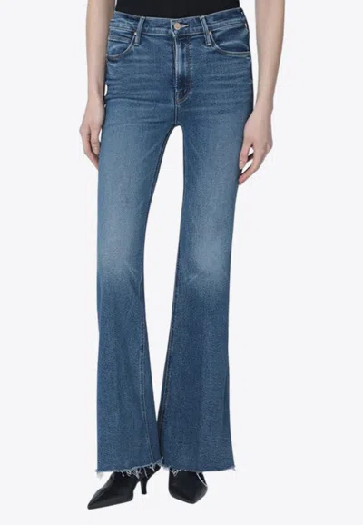 Mother Doozy Sneak Fray Flared Jeans In Blue