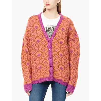 Mother Double Face Cardigan In Birds Of Paradise In Orange