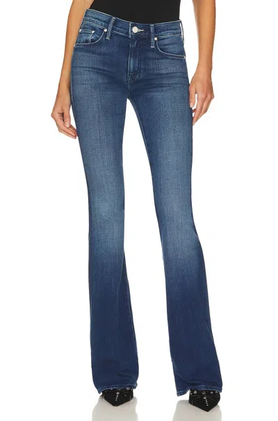 Mother Down Low Weekender Heel Flare Jeans In High Tide In Blue