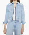 Mother The Duo Shorty Cropped Denim Jacket In Pedal Faster In Blue