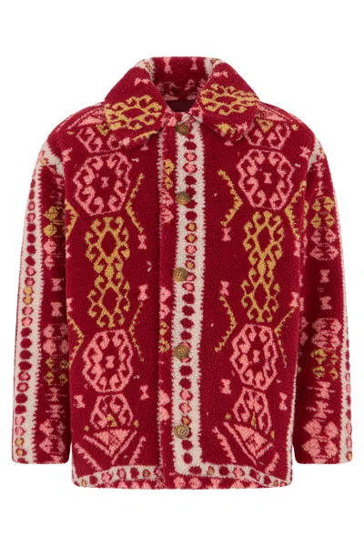 Mother Elegant Fleece Jacket With Geometric Design In Red