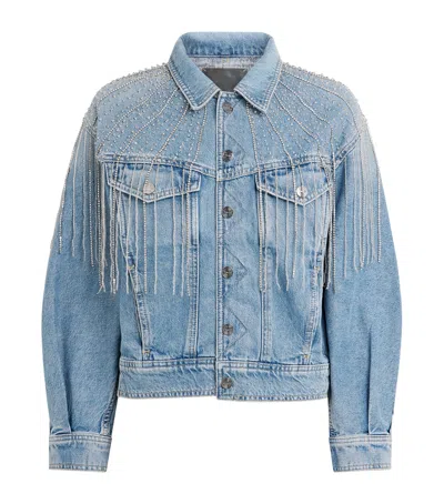 Mother Embellished The Fly Away Denim Jacket In Blue