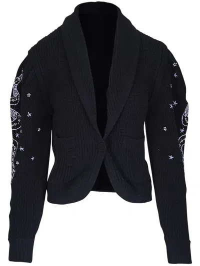 Mother Embroidered Cardigan In Black