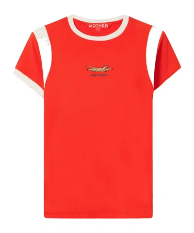 Mother The Boxy Goodie Paneled Embroidered Cotton-jersey T-shirt In Red