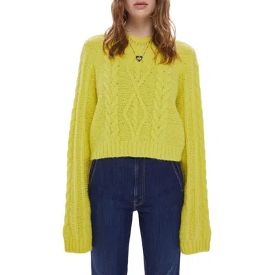Mother Extended Sleeve Crop Cable Sweater In Yellow