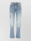 MOTHER FADED WASH DISTRESSED DENIM TROUSERS