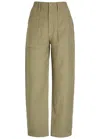 Mother Fangirl Fatigue Flood Barrel-leg Cotton Trousers In Green