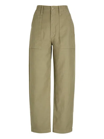 Mother Fangirl Fatigue Flood Barrel-leg Trousers In Green