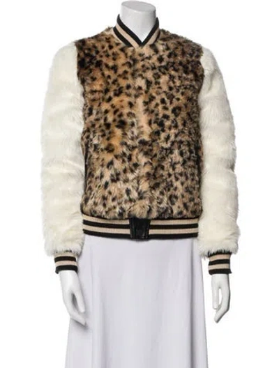 Pre-owned Mother Faux Fur Animal Print Bomber Jacket In Brown