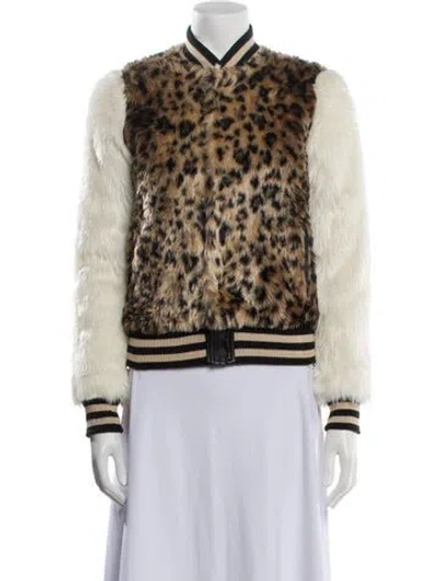 Pre-owned Mother Faux Fur Animal Print Bomber Jacket In Neutral